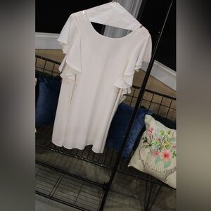 Cream Chiffon Ruffle Sleeve Dress | Flowy Elegant Mini Dress